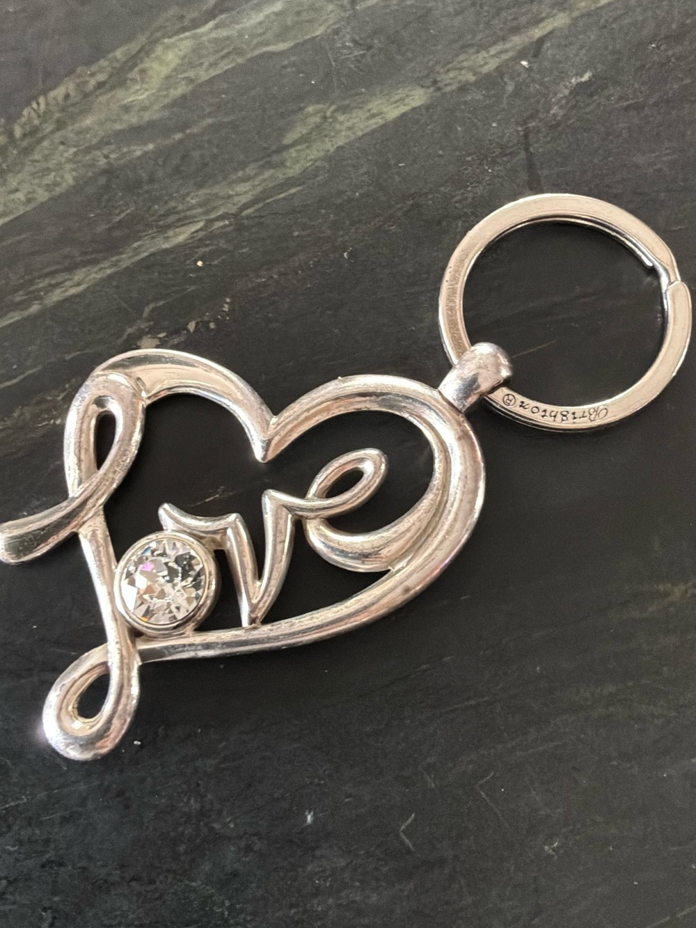 Brighton Silver 'Love' Heart Key Ring with Crystal Accent